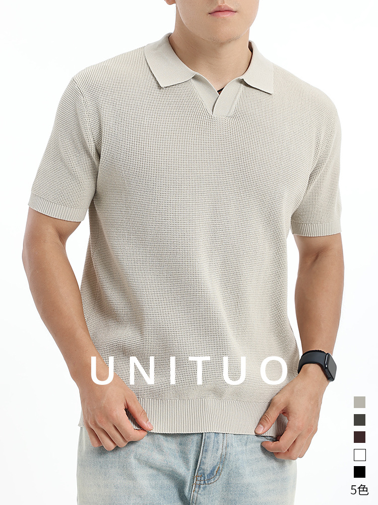 Cross-border hombre hielo polo americano cuello gaviota alto sentido de negocios casual camiseta de punto de manga corta camiseta superior hombre