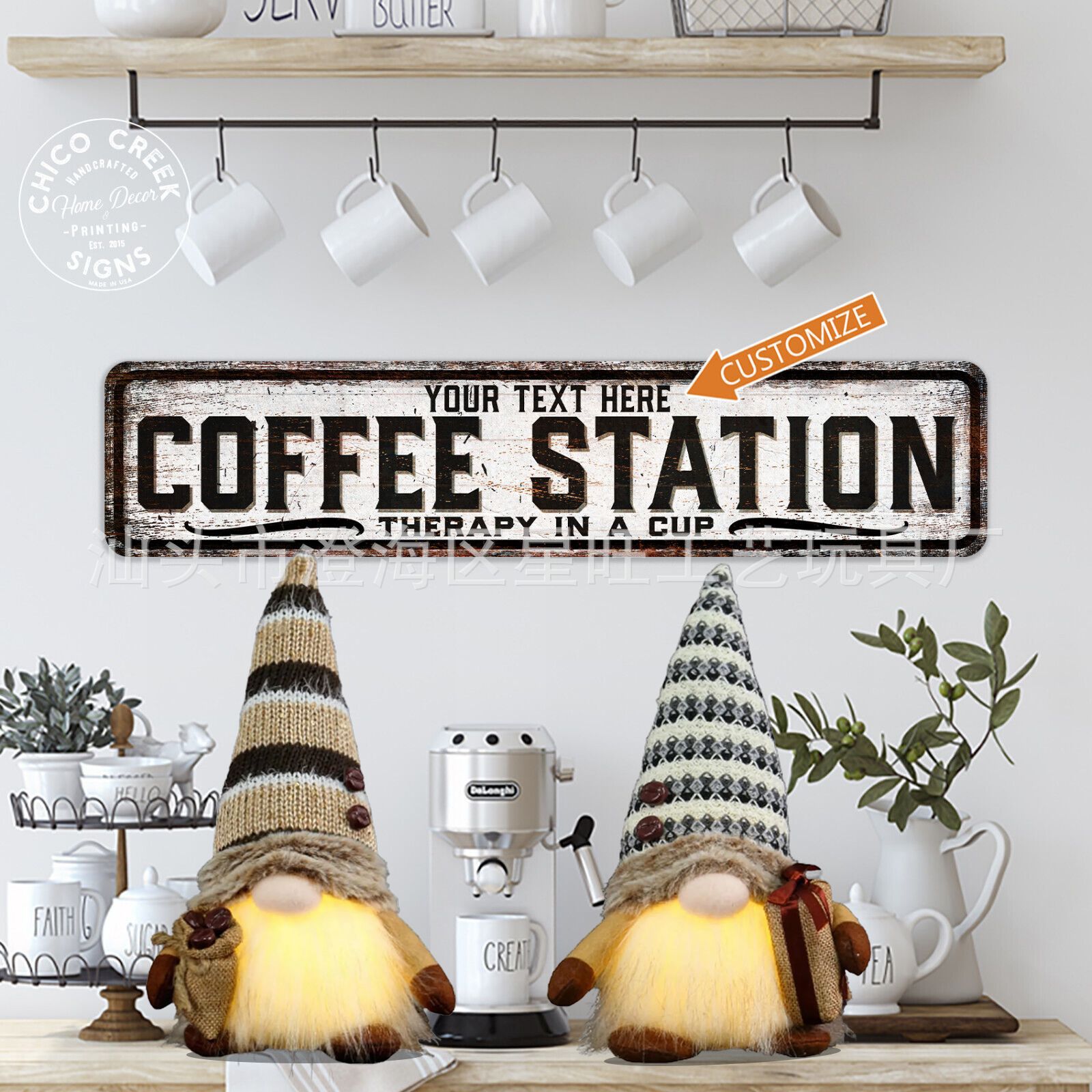 Café personalizado muñeca sin cara encantadora bolsa de café de punto con luces Gnomes adornos muebles paquete