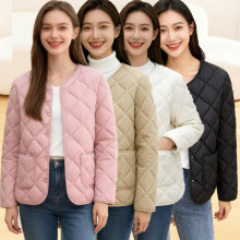 圆领内胆棉服女冬季新款修身打底V领纯色显瘦保暖短款轻薄小棉袄