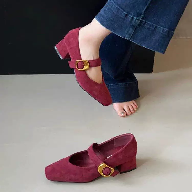 Французские ретро с юбкой квадратная голова Мэри Джейн женская обувь 2024 весна и осень новый вечерний ветер нежные туфли на каблуках