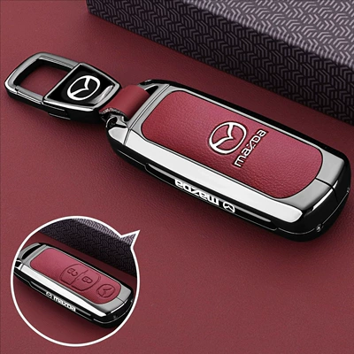 Suitable for Mazda Cx4: Static Rod/Key Bag - model-a-2-button-red-leather-car-logo-buckle