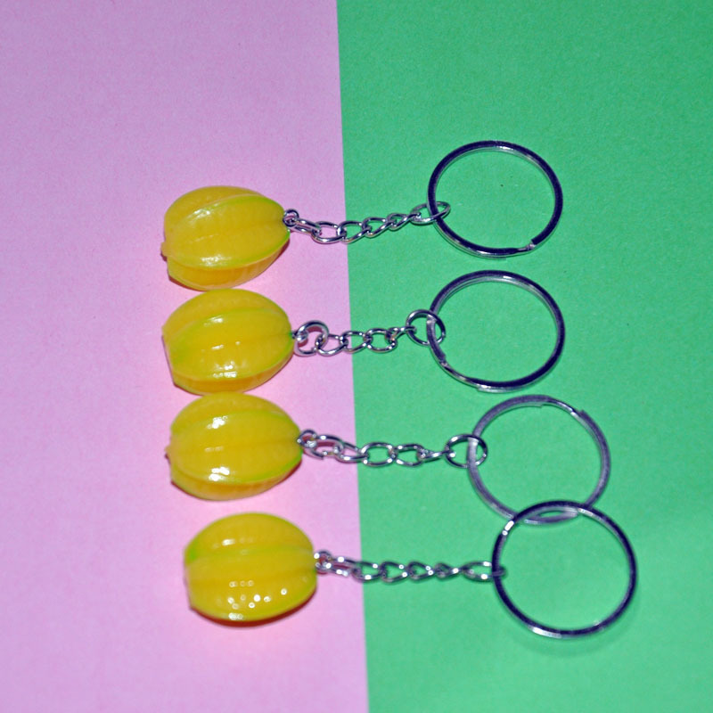 Simulation carambola keychain pendant 2 yuan store goods mini food and play Fruit carambola keychain back schoolbag pendant