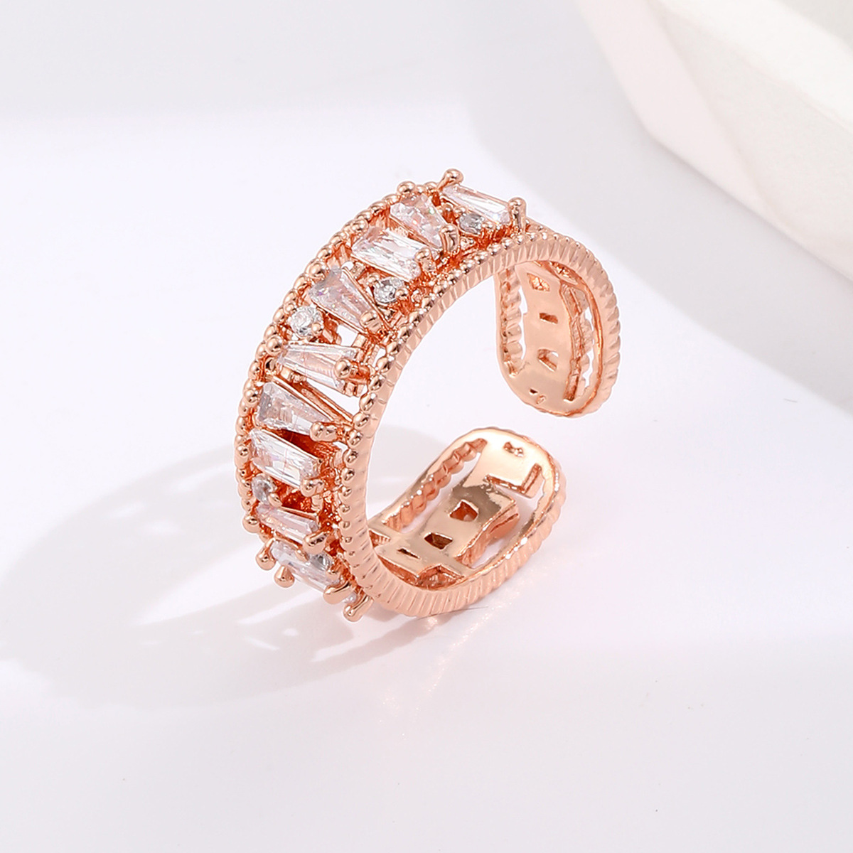 Copper Elegant Lady Classic Style Plating Inlay Geometric Trapezoid Zircon Open Rings display picture 2