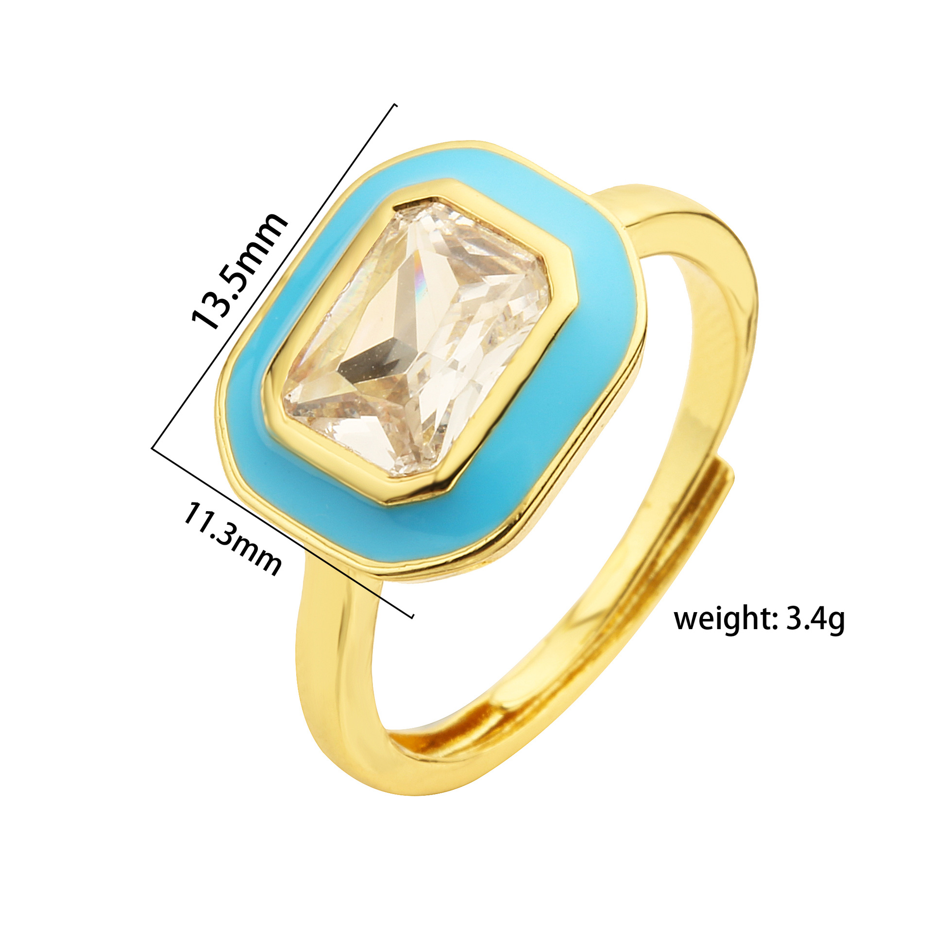 Retro Polygon Copper Enamel Inlay Zircon Open Ring 1 Piece display picture 4