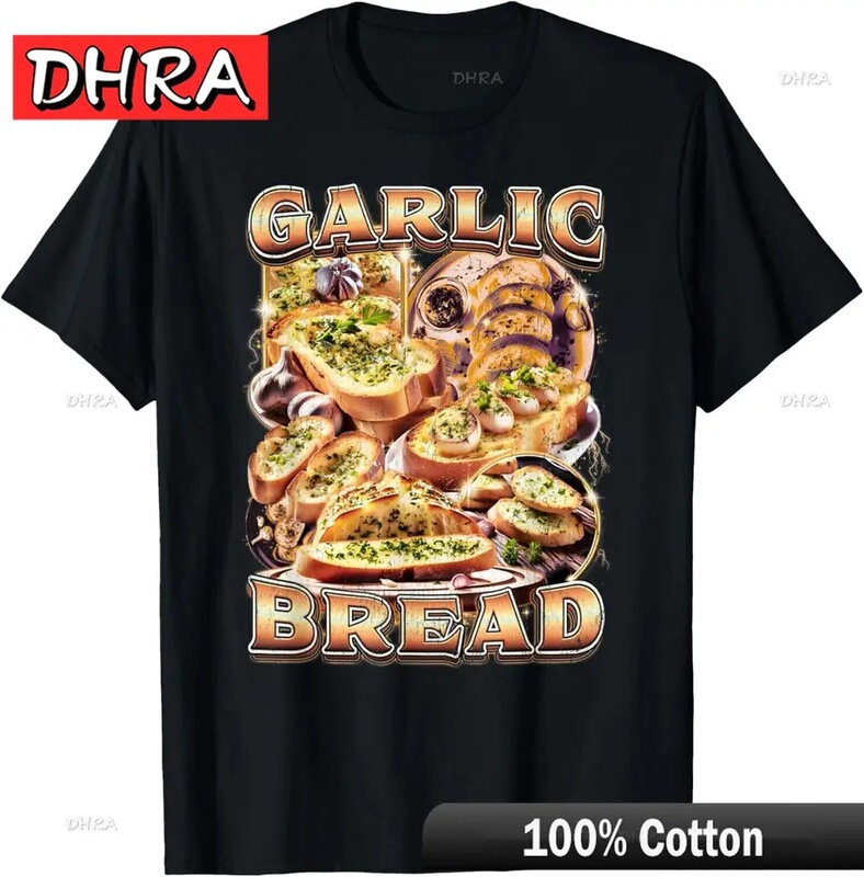 Bootleg Rap Style Garlic Bread Meme Food Sarcasm Vintage T-Shirt Men's Clothing Plaid Avant-Garde Aesthetic t