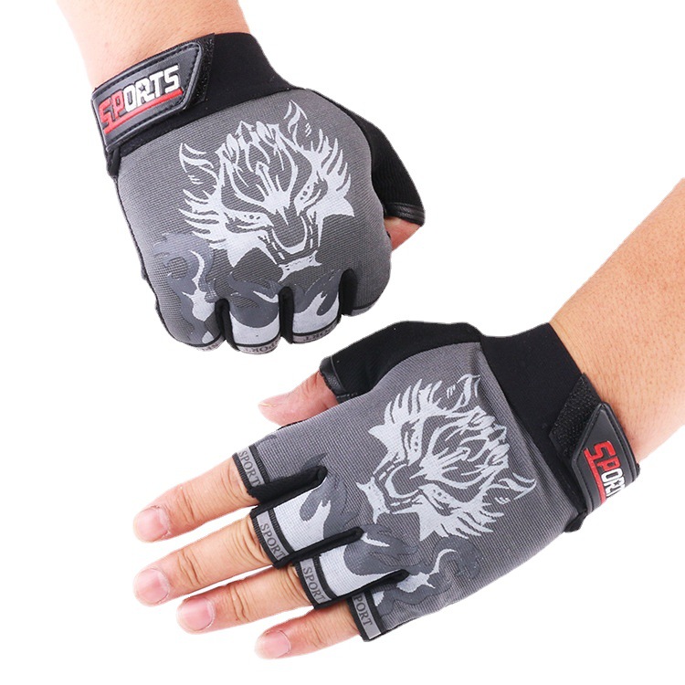 Hombres y mujeres fitness medio dedo guantes moda lobo cabeza delgada ciclismo deportes al aire libre ejercicio montañismo guantes