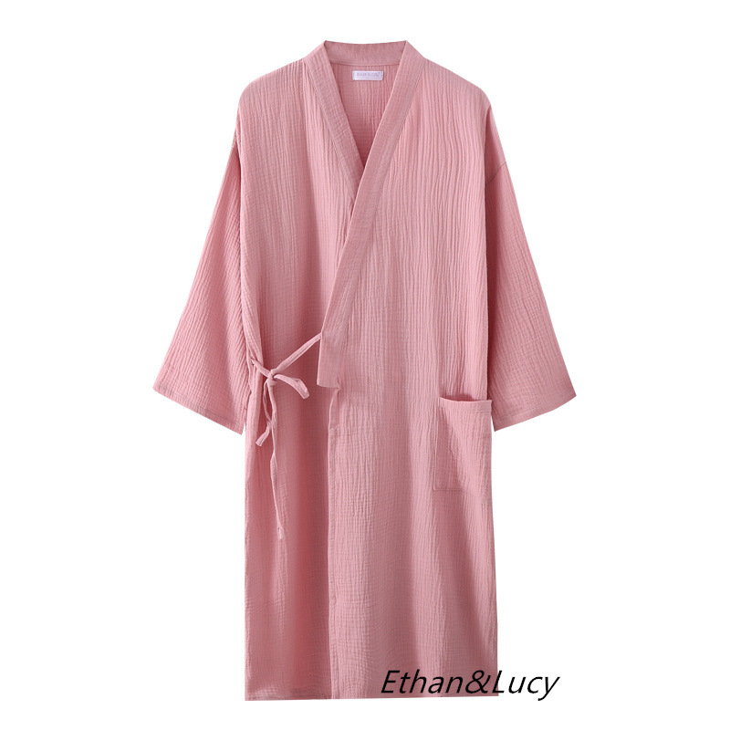 Four Seasons hilo de algodón regular de doble capa lavada textura crepé gasa camisón bata de baño ropa para el hogar