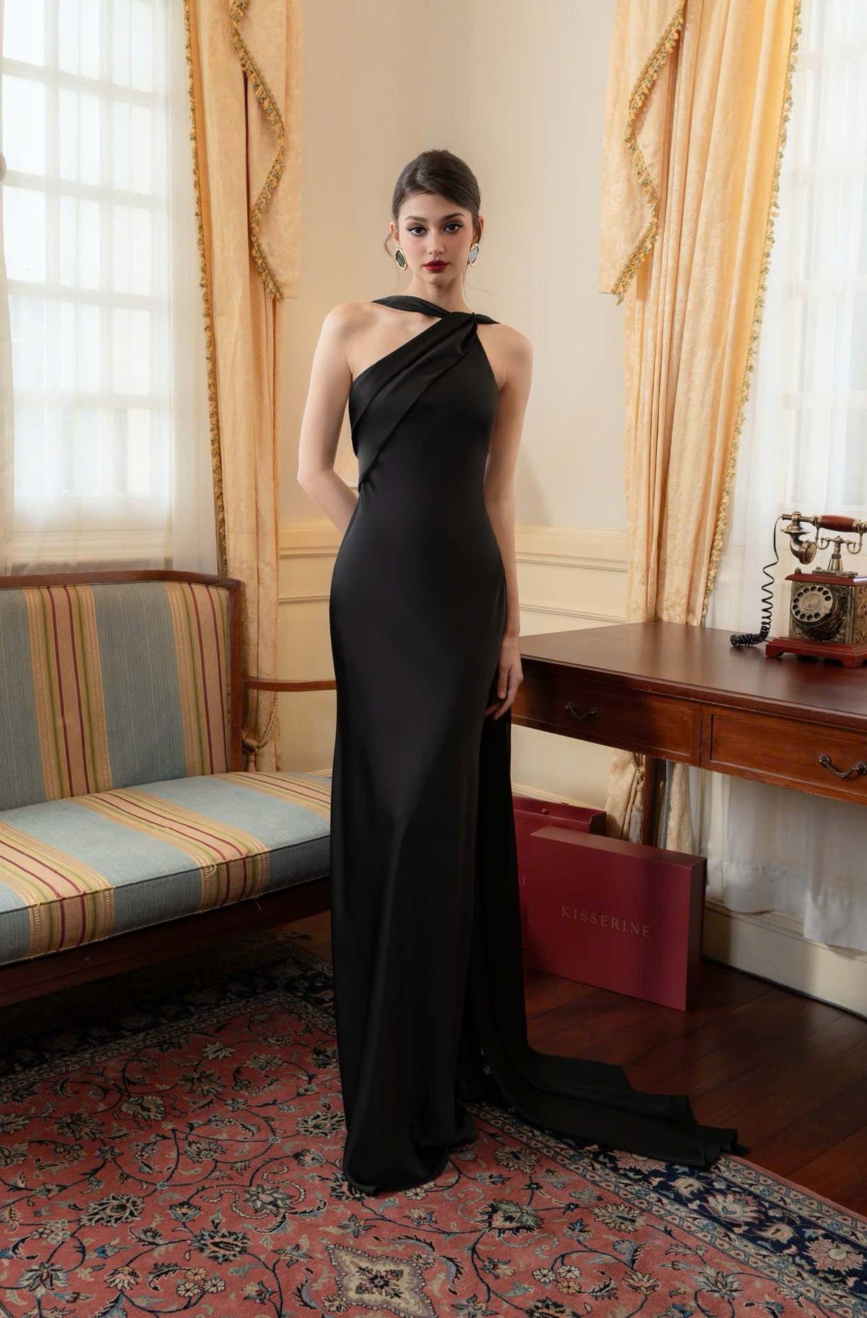 Elegant Socialite One‑Shoulder Satin Mermaid Slimming Bodycon Long Party Dress_ecoleips.com