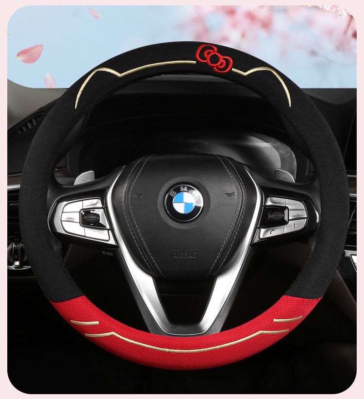 Cartoon Car Steering Wheel Cover, Breathable Ice Silk, Non-Slip, Sweat-Absorbent, Suitable for All Seasons, Summer Girls' Cover, Ice Silk Breathable