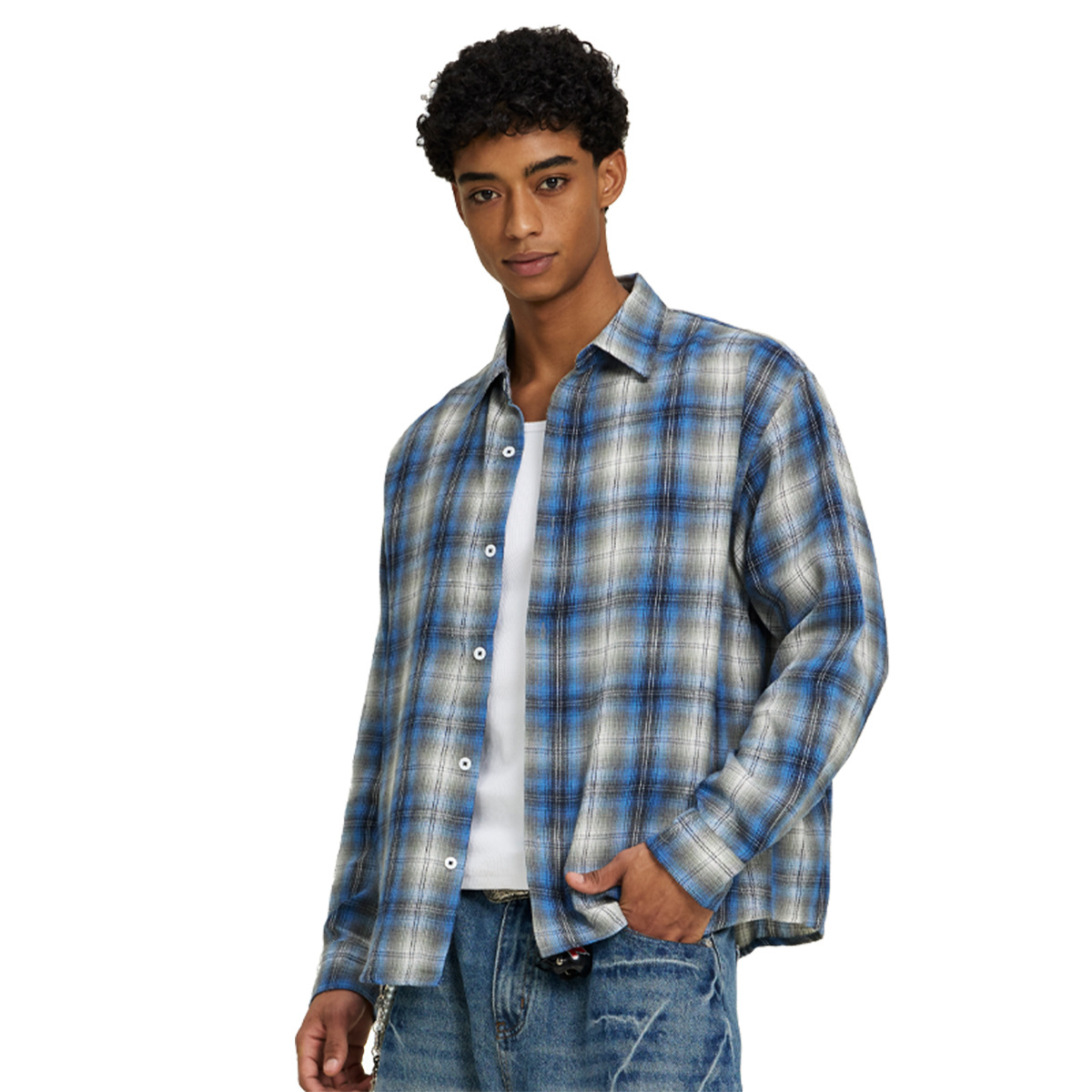 ETAI ropa de hombre primavera y otoño camisa de manga larga a cuadros marca de moda juvenil ropa casual americana ancha de hombro delgada chaqueta