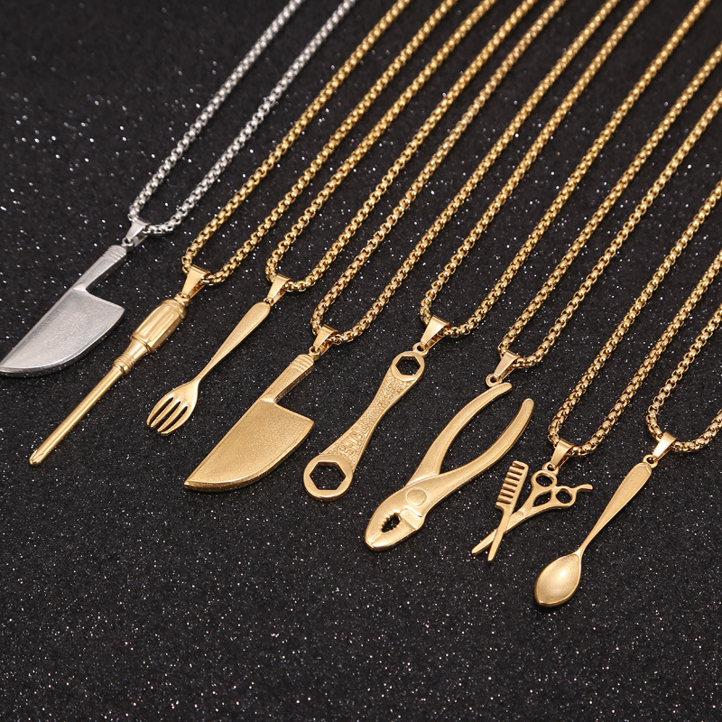 Wholesale Jewelry Retro Scissors Spoon Kitchen Knife 304 Stainless Steel Plating display picture 35