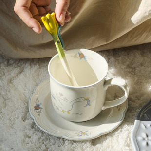 South Korea cartoon Swan floral ceramic cup and saucer ins style coffee cup and saucer suit Korean afternoon tea cup