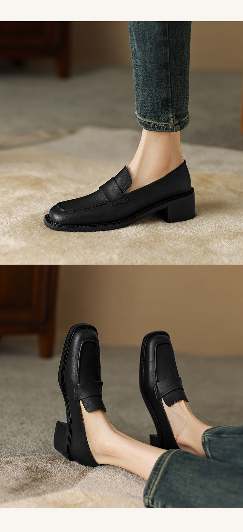 CHIKO Aerona Square Toe Block Heels Loafers Shoes