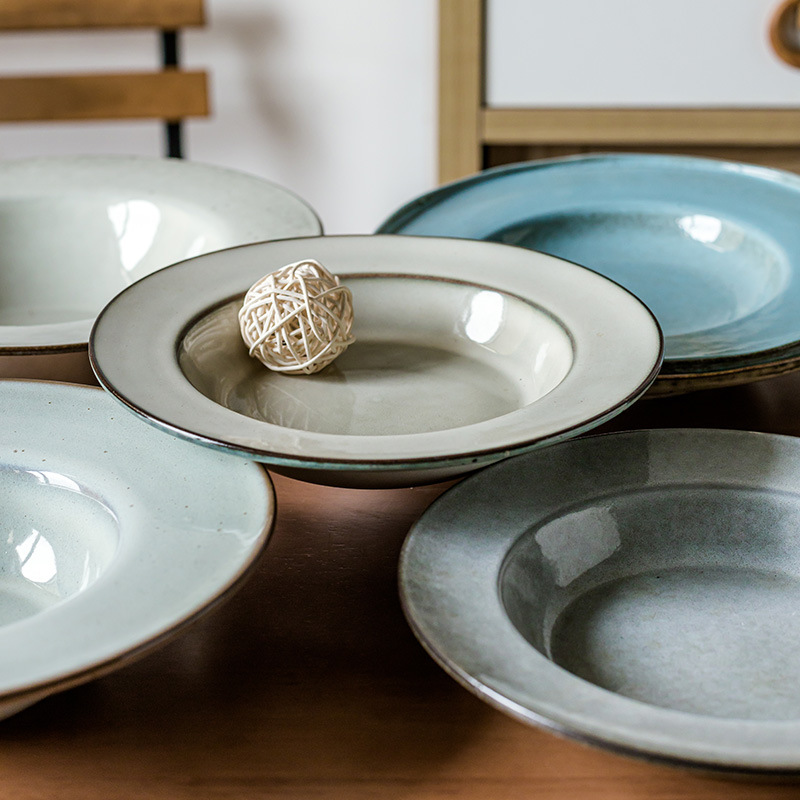 Sombrero de paja, cuencos y platos, colección grande, cerámica retro japonesa, postres occidentales, platos de sopa, bandejas de casa de familia, platos de ensalada al por mayor