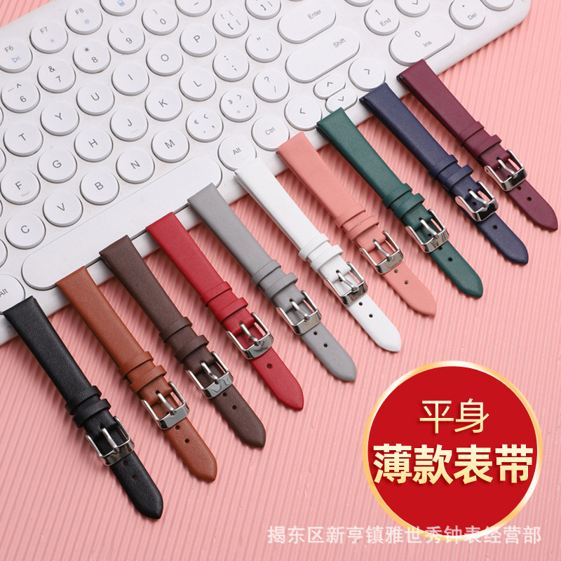 in stock wholesale cowhide leather strap soft ultra-thin plain stitch pattern watch strap universal bracelet accessories for men and women