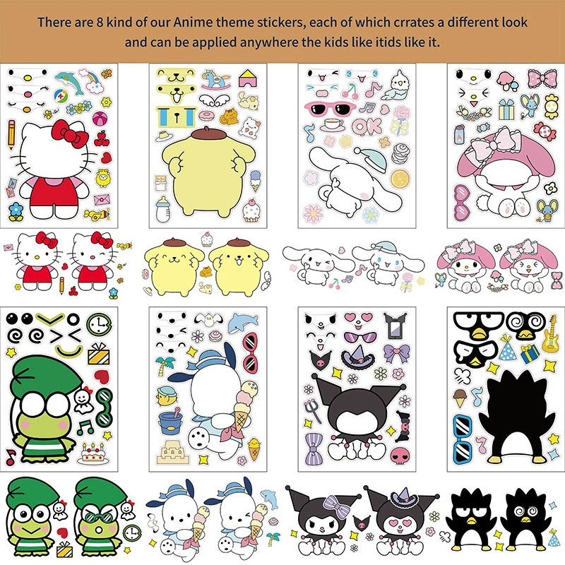Супер выгодный набор из 8 пазлов-наклеек Sanrio, инстаграм-стиль, привлекательные, корейский стиль, забавный DIY 'пуддинг-дог', можно поштучно
