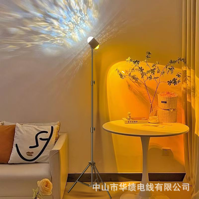 Popular Water Ripple Atmosphere Lamp, High-End Bedroom Floor Lamp, Dual-Head Sunset Table Lamp, Night Light, Rotating Lamp 
 Living Room