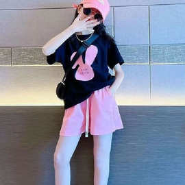 女童夏季套装2026新款女孩洋气韩版运动中大童短袖短裤宽松两件套