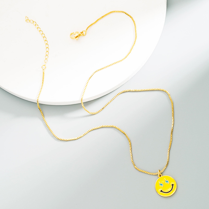 Korean smiley face copper drop oil pendant necklace