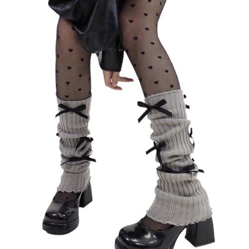 Ballet style bow calf socks knitted socks for women jk sweet ribbon leg covers mid-calf snow boots pile socks