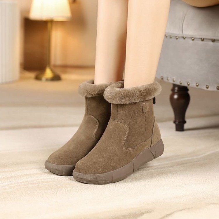 跨境冬季新款雪地靴女皮毛一体加厚中筒靴子加绒松糕底东北棉鞋女