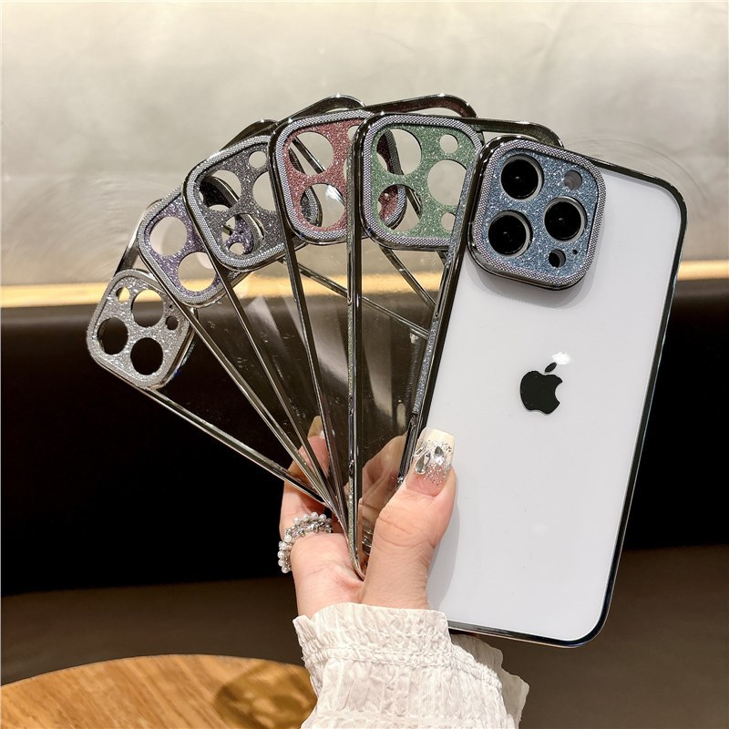 Suitable for Apple Iphone16Promax High-Transparency Electroplated Glitter Phone Case All-Inclusive Lens Anti-Fall Protective Cover