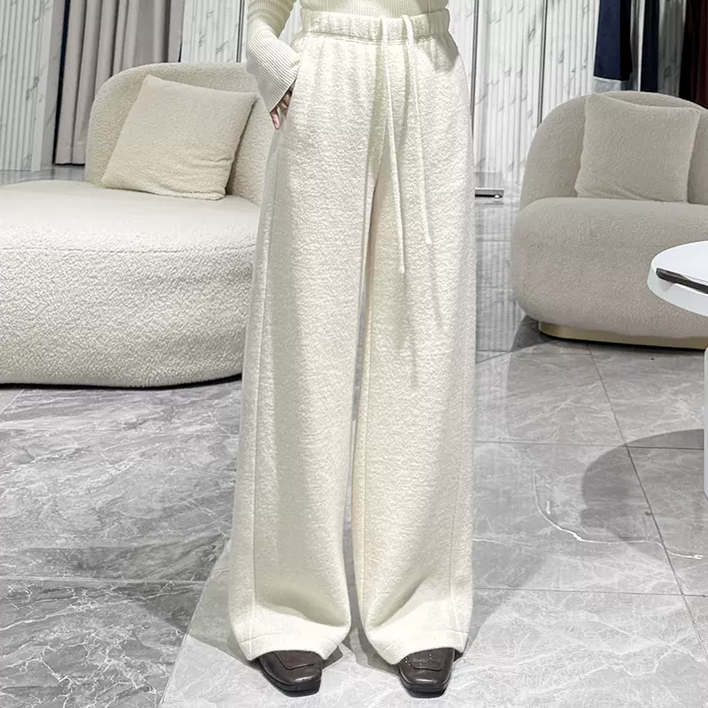 预售2025冬季休闲裤新品棉羊毛混纺直筒长裤松紧腰显瘦热卖款女裤