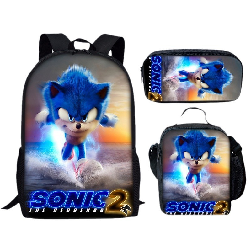 亚马逊新款Sonic2背包索尼克学生书包卡通餐包笔袋三件套厂家批发