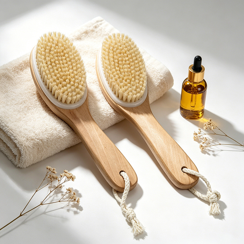 Cepillo de baño de cerdas de madera maciza, cepillo de limpieza suave para uso en seco y húmedo, cepillo de fibra de sisal, cepillo para espalda, cepillo de baño para espalda