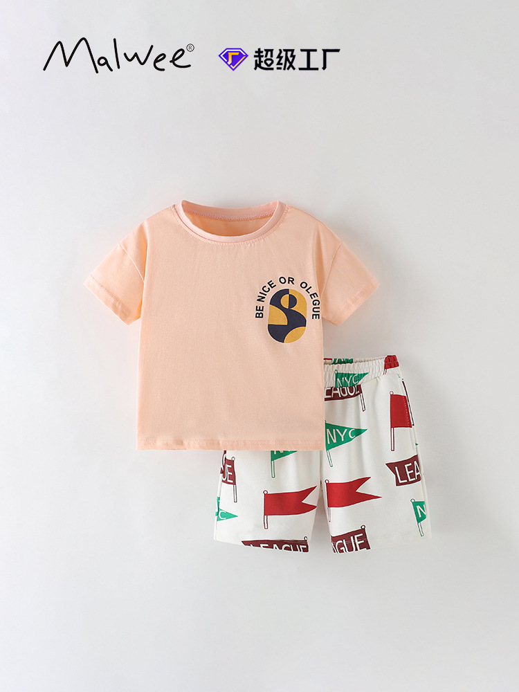 Malwee transfronterizo niño set de manga corta verano nuevo estilo europeo y americano de cuello redondo pantalones de cintura elásticos dos piezas set