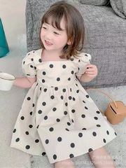 小女童連衣裙夏2022新款韓版洋氣兒童夏季童裝公主裙寶寶波點裙子