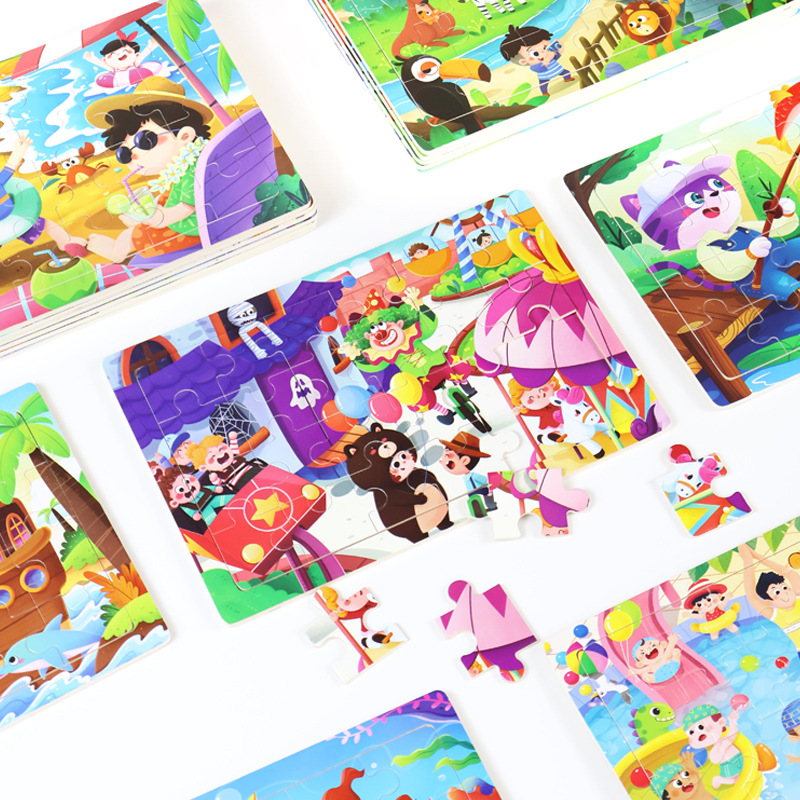 Madera 24 piezas de dibujos animados dinosaurios puzzle de madera plano juguetes de inteligencia infantil