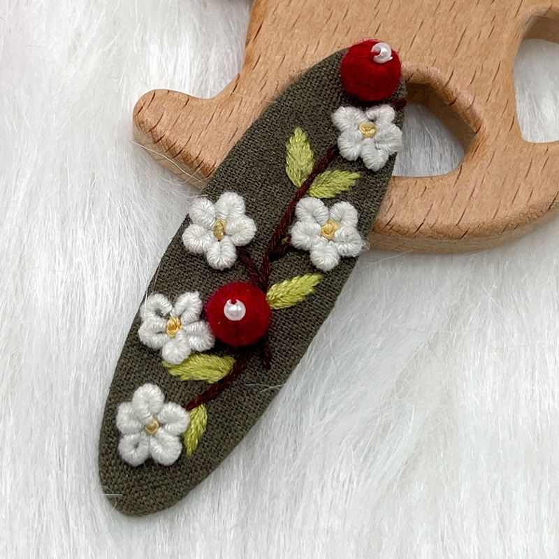 Lu bordado lindo gato perla coreano pinzas de pelo hechas a mano diy bordado creativo para chicas rotas flores pinzas de pelo lateral