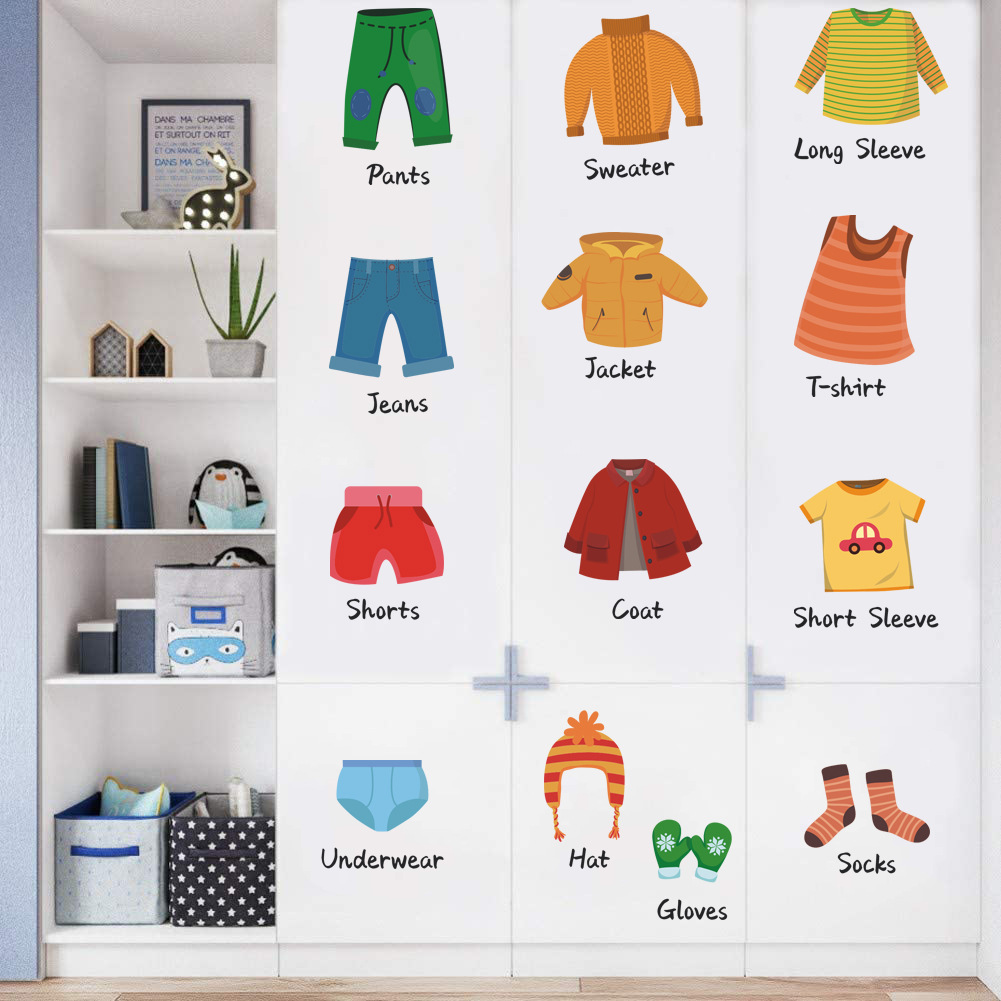 男孩女孩服装分类墙贴衣柜抽屉可移除幼儿园衣服分类标签整理贴纸