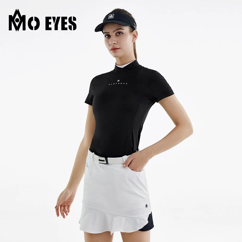 MO EYES Magic Eye Одежда для гольфа Женская футболка с коротким рукавом Летняя спортивная женская одежда с эластичным воротником на молнии