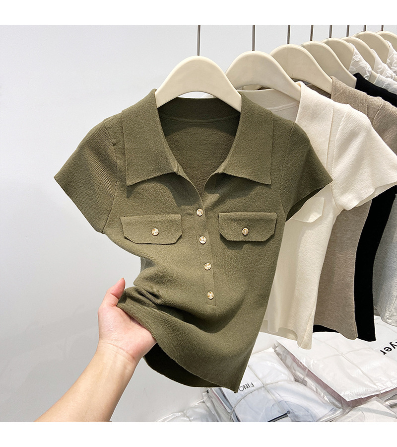 Women's Slim Fit Collared Knit Sweater Short Top Petite Fashionable Summer 2026 New Style Knitted Sweaters_ecoleips.com
