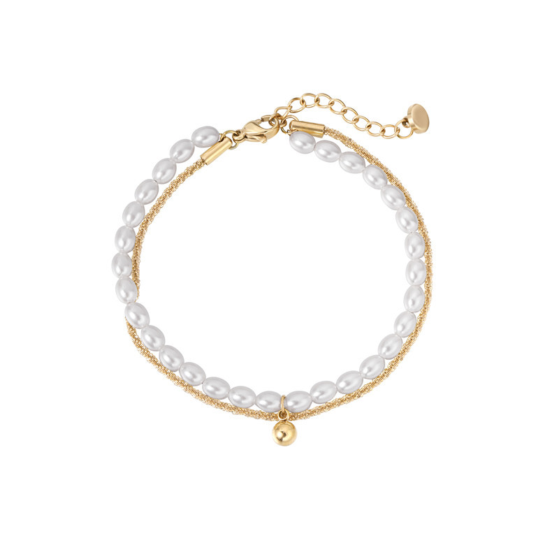 1 Piece Quantity Elegant Geometric Artificial Pearl Titanium Steel Wholesale Bracelets
