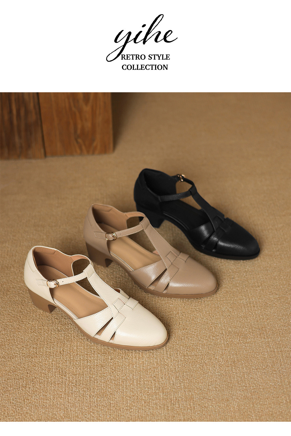 Sandal nữ gót vuông quai ngang phong cách La Mã, đế rỗng, dệt chéo khóa T — đen chi tiết 17