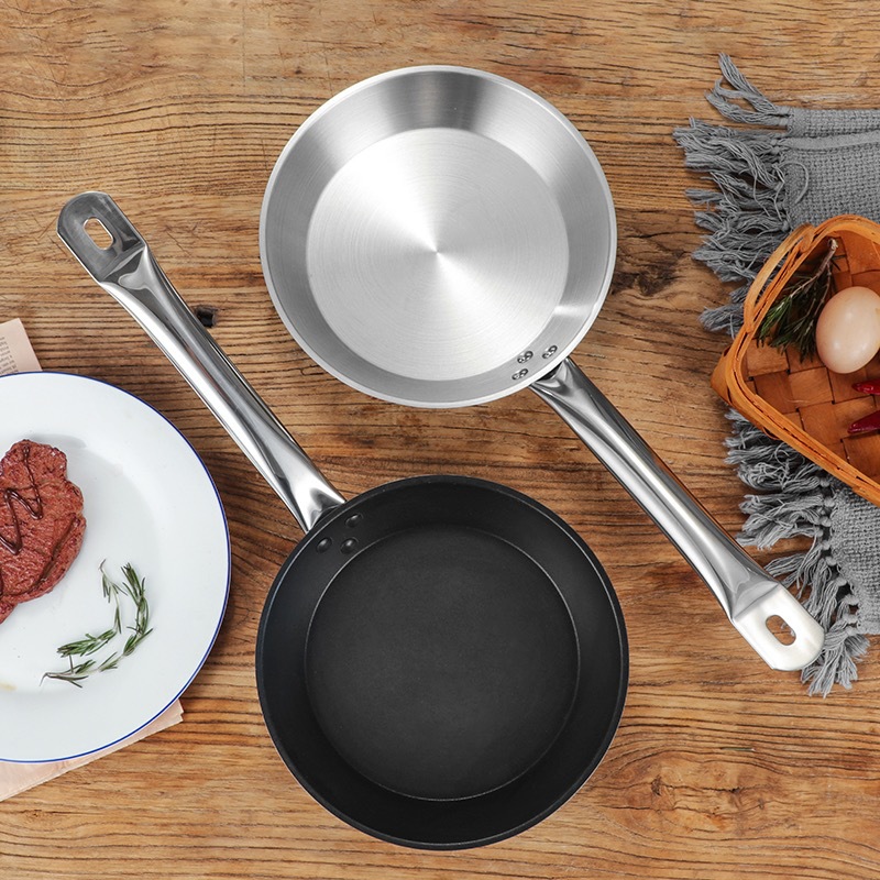 Cocina occidental antiadherente plana sartén Placa de carne de acero inoxidable compuesto inferior sola manija sartén Cocina de Inducción de gas Universal