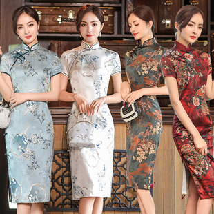 2025 Spring and Summer New Cheongsam Double Layer Lined Silks and Satins National Style Slimming Look Plus Size Women's Banquet Performance Batch