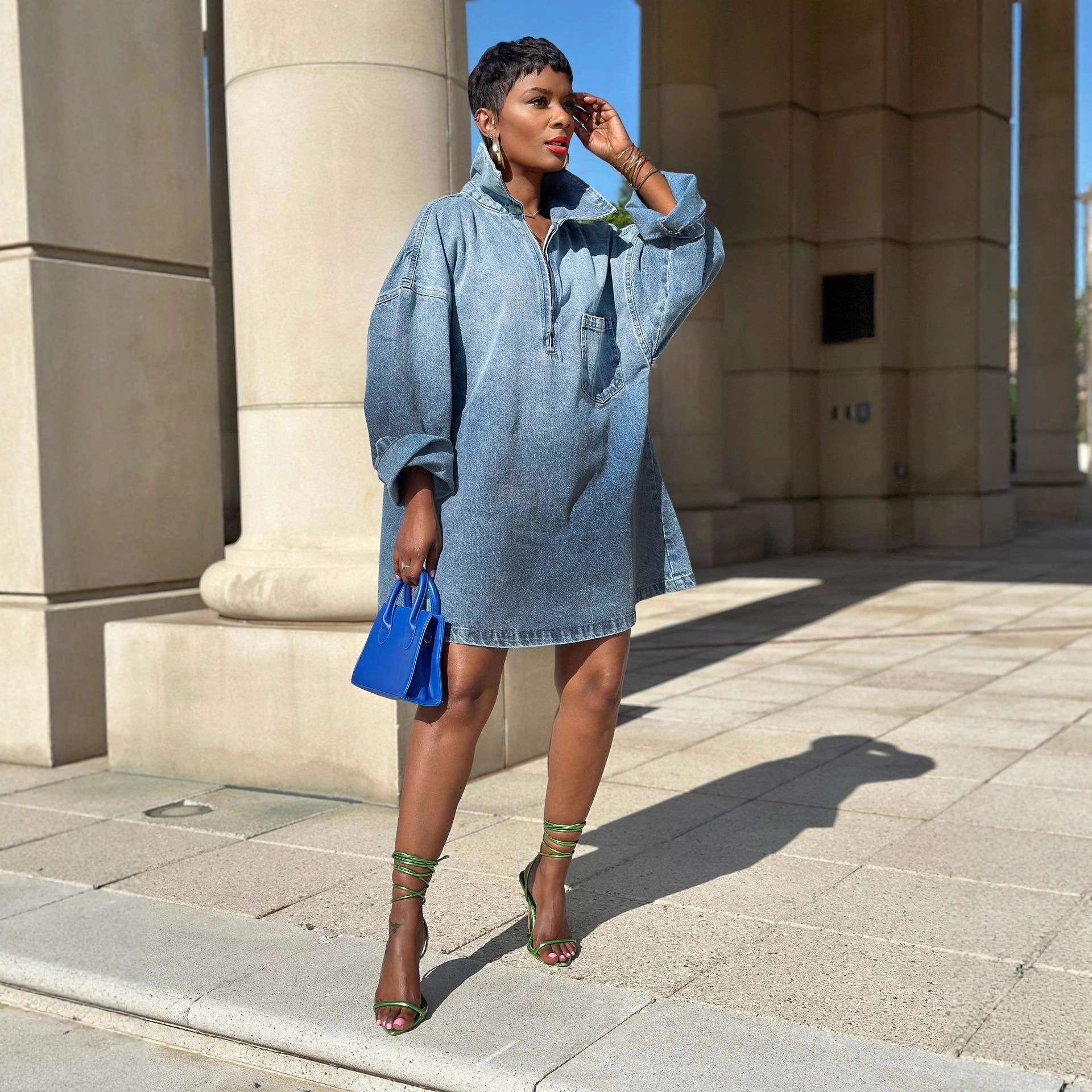 Women's Loose Gradient Denim Dress 2026 New Independent Store Fashion Casual Maxi Dress_ecoleips.com