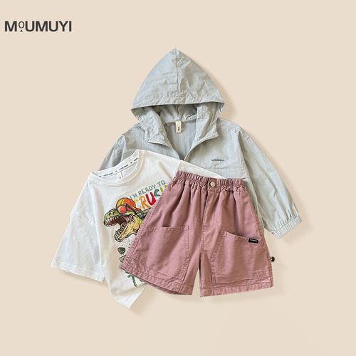 Children's Sun Protection Jacket and Shorts Set 2025 Summer New Boys Korean Style Summer Jacket Breathable Three-Piece Set Trendy