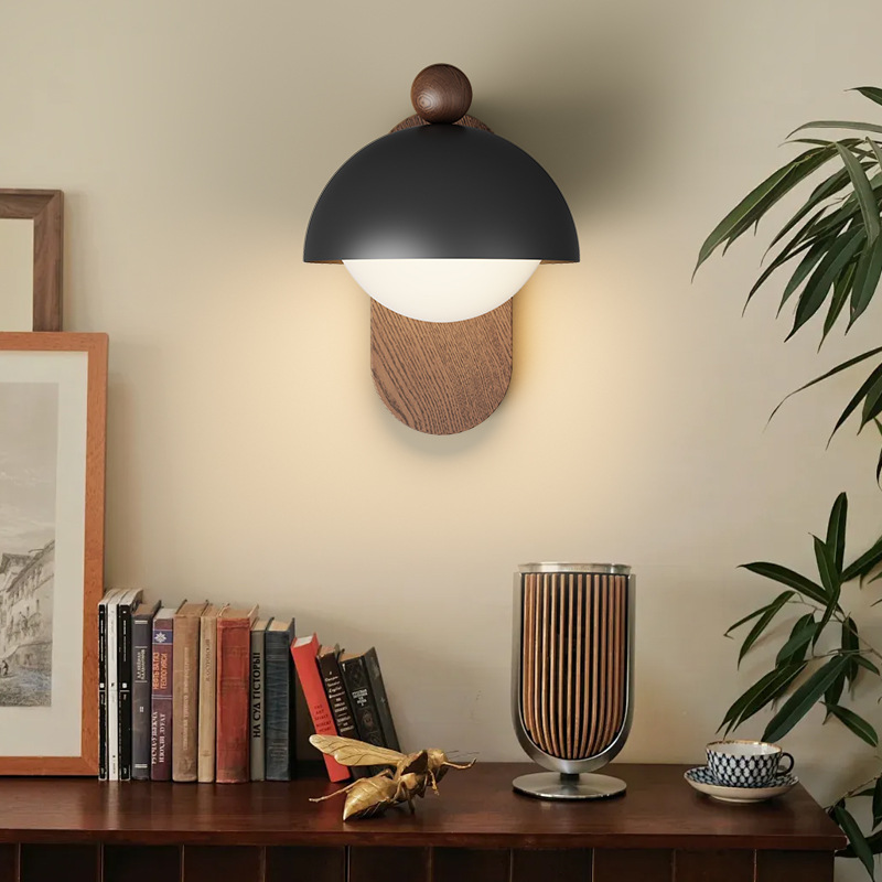 Lámpara de pared de estilo antiguo, lámpara de cabecera de dormitorio, color de nogal retro, wabi-viento silencioso, lámpara de decoración de pared de fondo de sala de estar, lámpara de pared