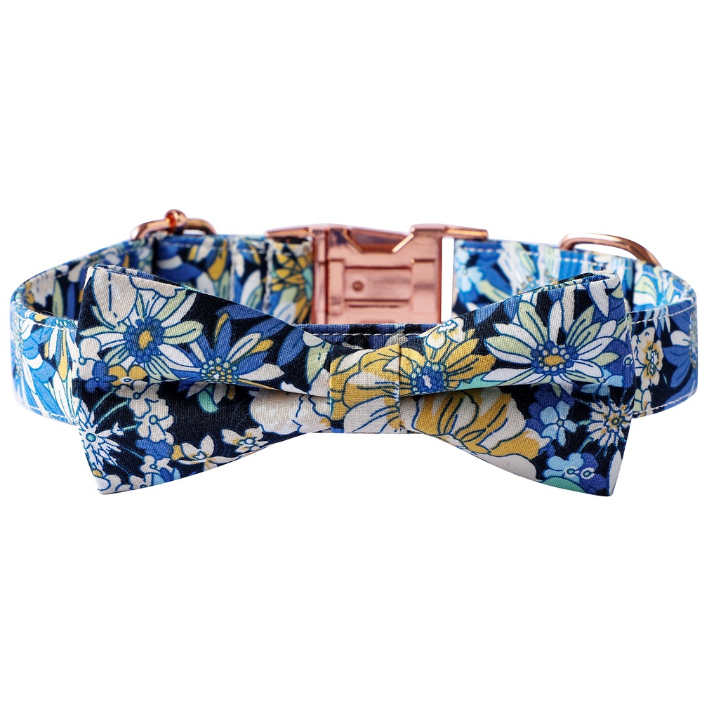 Fabricante TANPOPO en stock transfronterizo para collar de perro de algodón flores de oro rosa botones de arco de mascotas