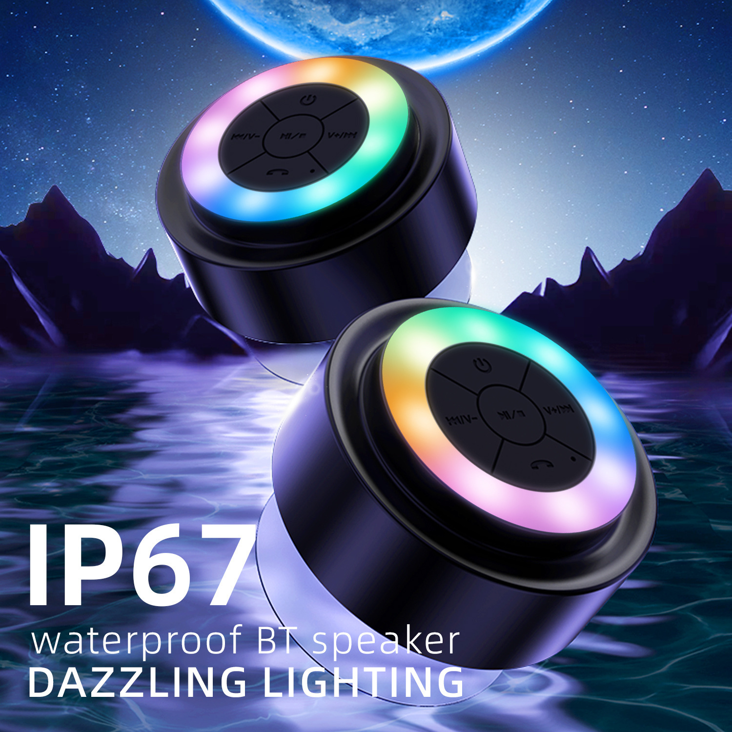 IP67 altavoces impermeables 5W alta potencia sonido portátil RGB iluminación de colores radiofrecuentes FM carga TYPEC