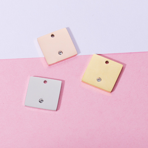 Creative new product mirror stainless steel square small hangtag with diamond accessories diy multi-specification pendant with engraving