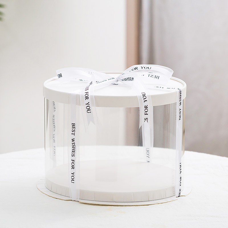 Caja de pastel redonda transparente 4 4 6 6 8 10 pulgadas una sola doble capa alta caja de embalaje de pastel de cumpleaños rojo