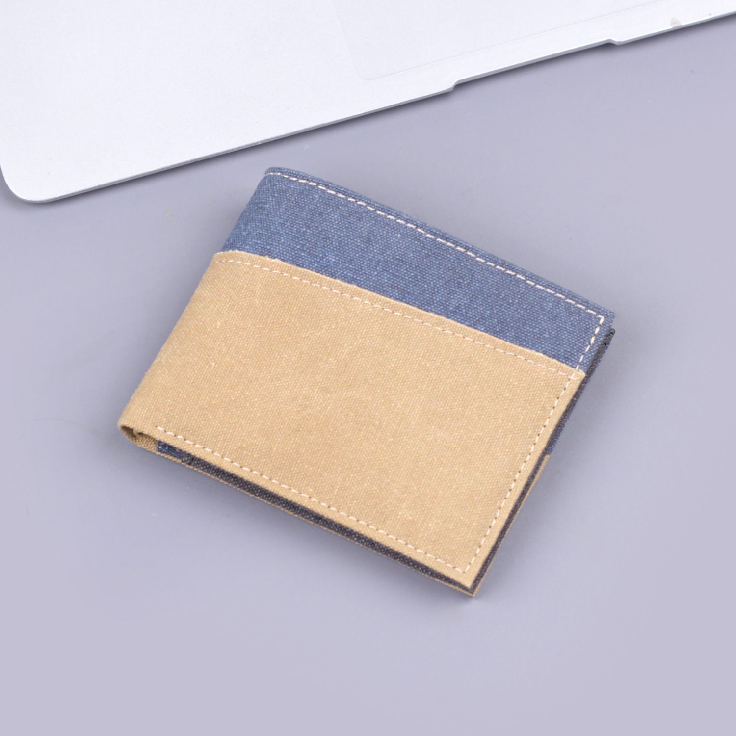 Cartera corta para hombre Cartera de cuero de lona Cartera para hombre Cartera de mezclilla de dos pliegues para hombre