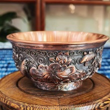 铜碗纯铜家用雕刻饭碗铜勺子铜筷子手工加厚铜餐具紫铜碗筷套装