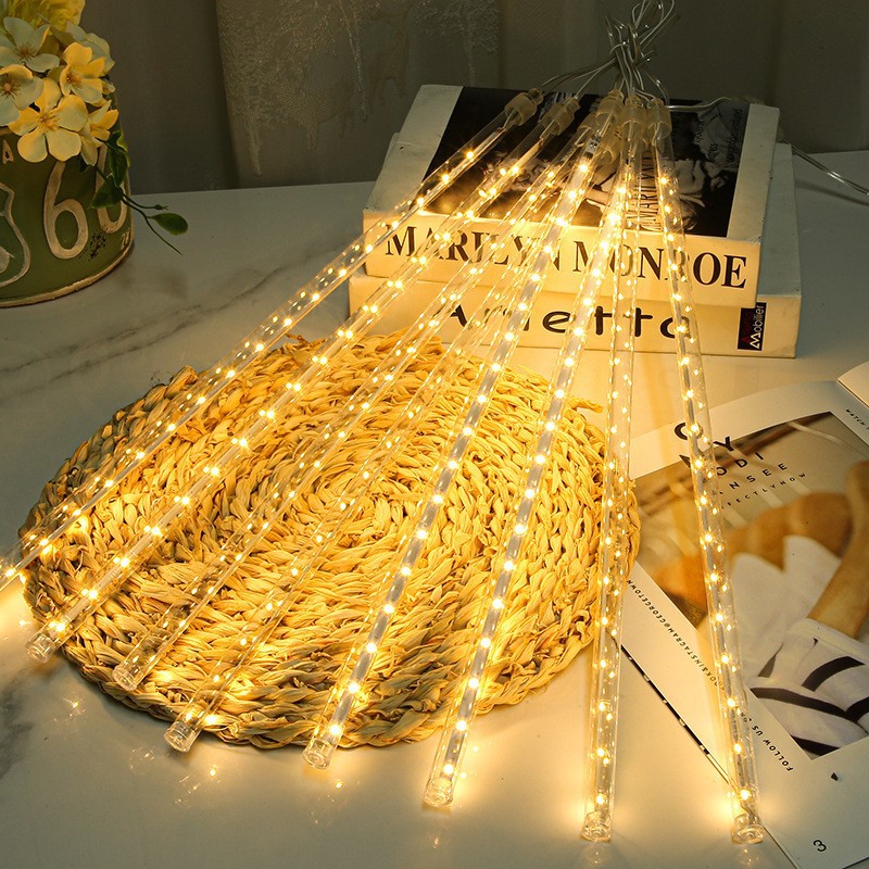 Luz led de lluvia de meteoritos Solar para exteriores, luz colgante para árbol, tira de luz de meteorito colorida, decoración de calle para vacaciones, luz de jardín